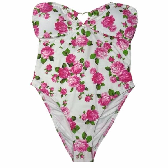 Betsey Johnson Love Always Bandeau One Piece Swimsuit Floral Roses Size L NEW - Picture 3 of 8